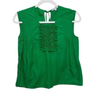Frances Valentine Green Sleeveless Pom Pom Top Sz. S